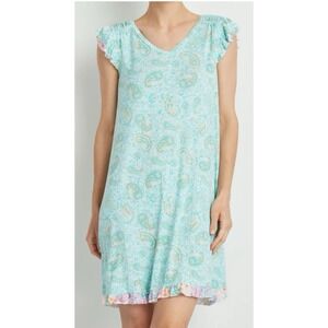Ellen Tracy Sleepwear Green Paisley Flutter Sleeve Chemise Plus‎ nightgown 3X
